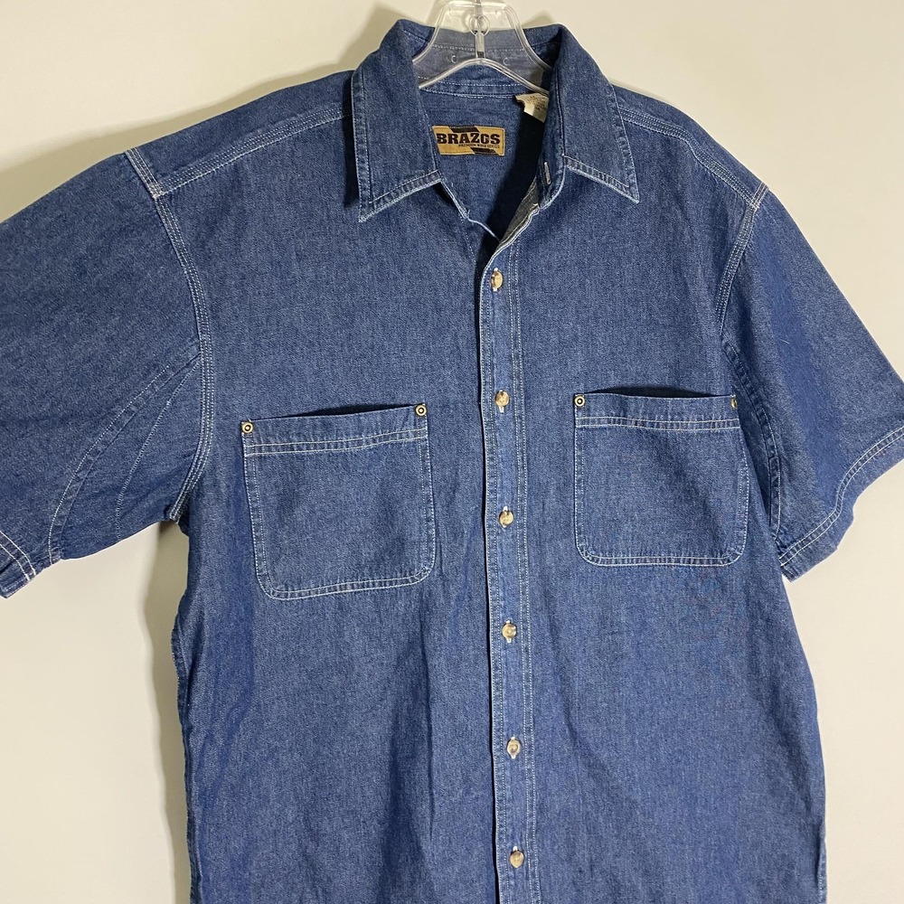 Brazos Shirt Mens Medium Blue Denim Short Sleeve Button Up Workwear Pockets - Picture 4 of 16